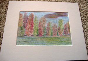 ED Fall Lake Colored Pencil Drawing 8x10 Matted