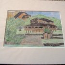 ED House on Lake Colored Pencil Drawing Matted 8x10