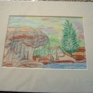 ED Pool Waterfalls Colored Pencil Drawing Matted 8x10