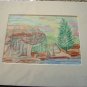 ED Pool Waterfalls Colored Pencil Drawing Matted 8x10