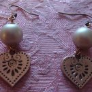 ED Pearl Look with Copper Heart Hanging Earrings
