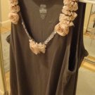 ED Grey Women's Hand Decorated Ruffle Tank XL