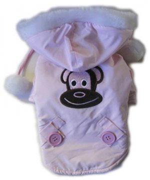 Dog Clothes Adorable Monkey Logo Pink Pom Pom Jacket
