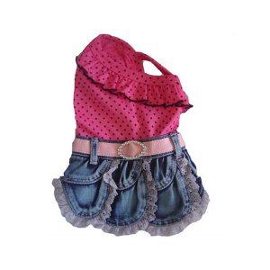 Dog Clothes Adorable Polka Dot Denim Skirt
