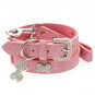 Dog Collars Pink Leather Diamante Collar - Diamante Bone Charm & Leash Set
