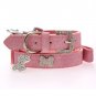 Dog Collars Pink Leather Diamante Collar - Diamante Bone Charm & Leash Set