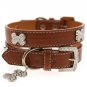 Dog Collars Brown Leather Diamante Collar-Diamante Bone Charm & Leash Set