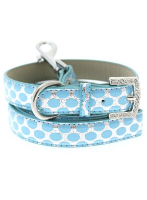 Dog Collars Silver & Blue Polka Dot Collar & Leash Set