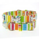 Dog Collars Striped Neon Canvas Diamante Bone Collar & Leash Set