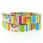 Dog Collars Striped Neon Canvas Diamante Bone Collar & Leash Set