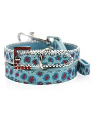 Dog Collars Handcrafted Cool Blue Bling Collar & Leash Set