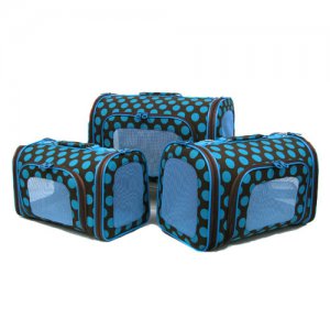 Dog Clothes NEW!! Brown Carrier With Blue Polka Dots And Blue Trim