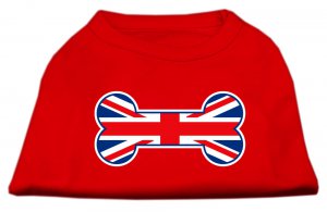 Dog Clothes Adorable Bone Shaped United Kingdom (Union Jack) Flag Screen Print Shirt - Red