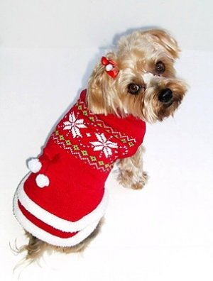 Dog Clothes Adorable Fair Isle Red Sweater Dress