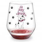 New! Sit... Stay... Drink!  Hand-Decorated Stemless Wine Glass