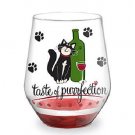 New! Taste of Purrfection  Stemless Hand-Decorated  Wine Glass