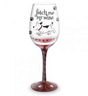 New! Fetch My Wine Hand-Decorated  Wine Glass