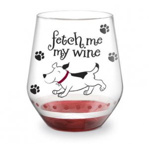 New! Fetch My Wine Hand-Decorated Stemless Wine Glass