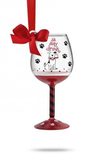 New! Sit Stay Drink Mini Wine Glass Ornament