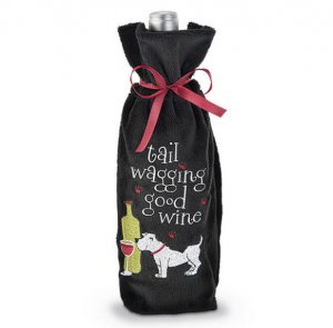 New! Tail Wagging Good Wine Fabric Bottle Gift Bag