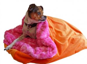 Dog Beds NEW!! Hot Pink Curly Minky w/Orange Smooth Minky Snuggle Pup 3 'n 1