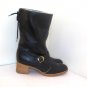 1970's Vintage Black Leather Ankle Boots Grey Fur Cuffs sz 7.5