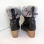 1970's Vintage Black Leather Ankle Boots Grey Fur Cuffs sz 7.5