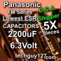 5 Pcs Panasonic FM 2200uF 6.3V Super Low ESR Radial Electrolytic Capacitors