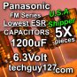 5 Pcs Panasonic FM 1200uF 6.3V  Super Low ESR Radial Electrolytic Capacitors