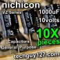 10 Pcs Nichicon VZ 1000uF 10V Radial Electrolytic Capacitors