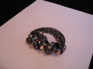Hematite Tone Bead & Chain Stretch Bracelet