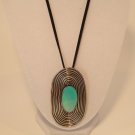Large Oval Silver/Black &  Blue Pendant