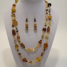 Gold & Brown Bead Necklace & Earring Set