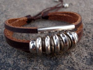 Leather Zen Bracelet with Sparkling Silver Beads