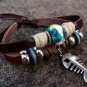 Fish bone leather bracelet, ceramic flower beads