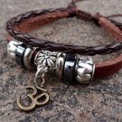 Leather bracelet with Tibetan OM drops