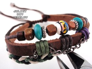 Leather bracelet hemp woven ceramic zen bead