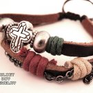 Cross silver beads leather bracelet, Cross bracelets