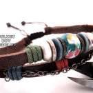 Big blue ceramic zen bead leather handmade bracelet