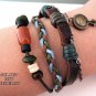 Lovers leather bracelet with brass drops and natural stone beads