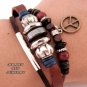 Peace sign leather bracelet, brass peace sign drops