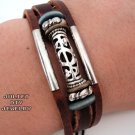 Leather bracelet with vintage style silver tube
