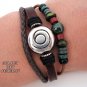 Unisex leather bracelet with beautiful wood and stone beads