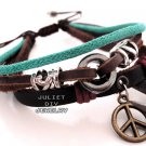 Peace sign rugged leather bracelet, peace sign addict bracelet.