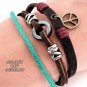 Peace sign rugged leather bracelet, peace sign addict bracelet.