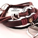 Silver heart charm leather bracelet