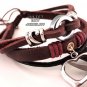 Silver heart charm leather bracelet