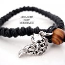 Filigree fish charm black hemp woven bracelet