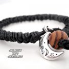Silver moon charm black hemp woven bracelet