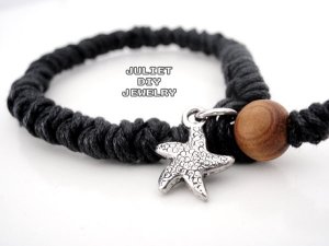 Starfish charm black hemp woven bracelet